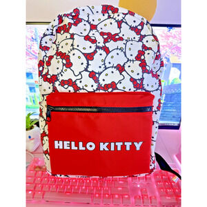 Sanrio Hello Kitty Backpack Front Pocket Laptop Travel 2024 White Face Red Large